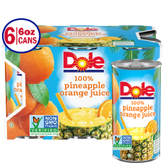Dole Pineapple Orange Juice with Added Vitamin C, 6 oz Fruit Juice Cans, 6 Ct
